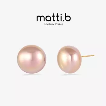 Mattib Flat round Strong Light Niche Earrings Female Imitation Pearl 14mm