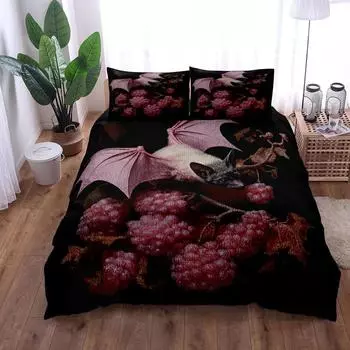 Mauve Pink Bats Duvet Cover Set King Queen Double Full Twin Single Size Bed Linen Set 140x200cm