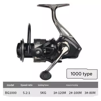 Mavllos BG-1000 5.2:1 Spinning Reel with 20kg Brake and Rust-Proof Metal Bracket for Deep Sea Fishing, Suitable for Ambidextrous and Bass Fishing BG-1000(Metal casters)