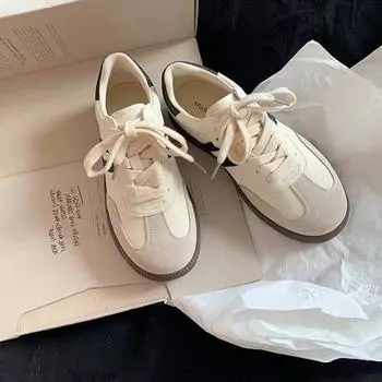 Maxdutti Британская мода Вулканизированная обувь Повседневная обувь Студенческая спортивная обувь на плоской подошве Женская кожаная ретро-обучение 35 белый