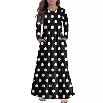 Макси-платье для девочек, повседневные праздничные платья - платье с длинным рукавом и карманами для 4-14 лет 130