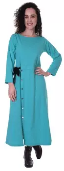 Макси-платье Moomaya с длинными рукавами и длинными пуговицами, однотонные повседневные платья с разрезом L аква голубой