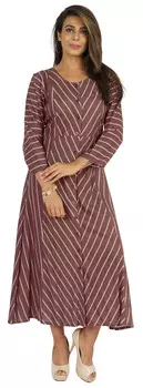 Макси-платье с принтом Bimba для женщин, этническое платье с пуговицами спереди, повседневное платье из искусственного шелка L коричневый