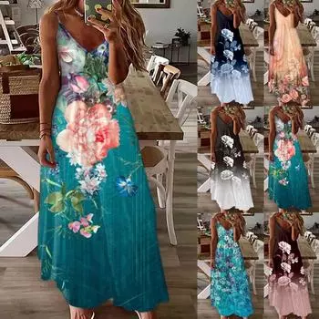 Макси-платья для женщин, летний сарафан без рукавов в стиле бохо, повседневные длинные платья с v-образным вырезом, гавайское пляжное платье для отпуска XXXL