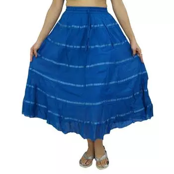 Макси-пляжная одежда, хлопковая юбка, длинная кружевная женская одежда в стиле бохо в стиле хиппи One size синий