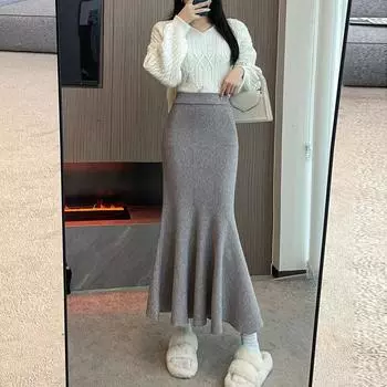 Юбка макси Элегантная юбка из вискозы с высокой талией и эластичным дизайном для офисной женской одежды для работы и отдыха One Size абрикосовый