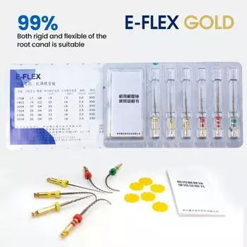 Максимизируйте эффективность в изогнутых каналах с помощью E-FLEX GOLD: Безопасный нережущий наконечник и никель-титановый файл с переменным шагом для точной подготовки CHINA