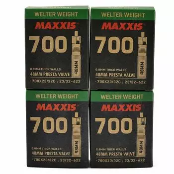 Maxxis Welter Weight 48mm Bike Inner Tube Presta 700x23-32C FV, 4Pack, STB2033-4-N