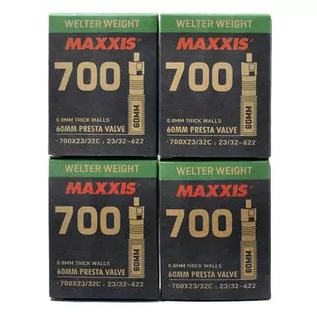 Maxxis Welter Weight 60mm Bike Inner Tube Presta 4 700x23-32C FV, Pack, STB2213-4-T