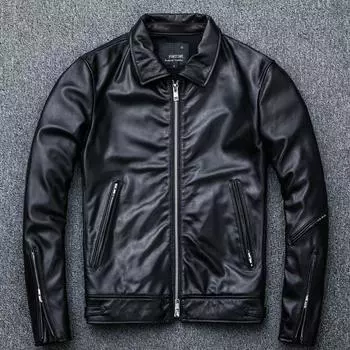 May Khaki Heavy Industry Oil Wax Day Slim-fit Leather Jacket Кожаное мужское пальто с лацканами из овчины S