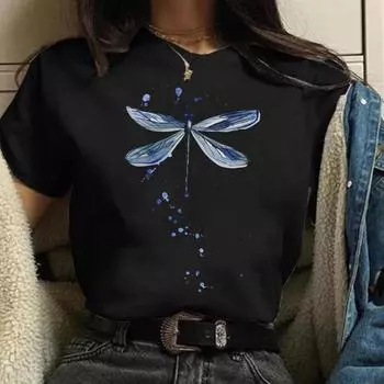 Maycaur Fashion Акварельный принт стрекозы Женская футболка Летняя повседневная с короткими рукавами Женские футболки с круглым вырезом Топы с графическим принтом S