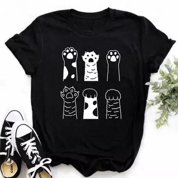 Maycaur Kawaii Cats Print Летняя милая женская футболка Смешная мультяшная футболка Женская футболка Ullzang 90-х годов Модная корейская футболка в стиле топ S