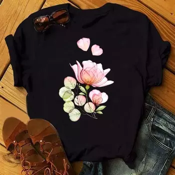 Maycaur Новая женская футболка с акварельным цветочным принтом Harajuku 90-х годов уличная одежда с коротким рукавом футболки с рисунком повседневные женские топы одежда S