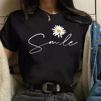Maycaur женская футболка с принтом «улыбка-ромашка» женская футболка с коротким рукавом и круглым вырезом свободная футболка женская летняя повседневная женская одежда S