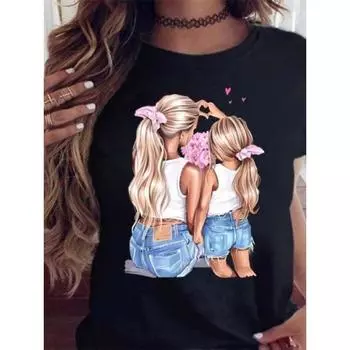 Maycaur женская футболка с рисунком «мама дочка сын» женские футболки с принтом топы с короткими рукавами женская Kawaii графическая женская футболка одежда XXXL