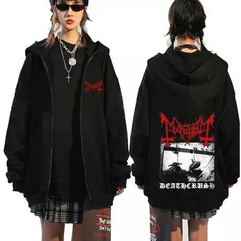 Mayhem Deathcrush Music Толстовки на молнии Death Metal Gothic Band Толстовки на молнии для мужчин и женщин Куртка из флиса большого размера с капюшоном Пальто S