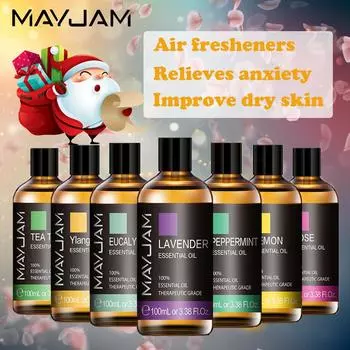 MAYJAM 100 мл, лаванда, эвкалипт, лемонграсс, чайное дерево, эфирное масло, диффузор для увлажнителя, ароматическая лампа, освежитель воздуха, ароматерапия Eucalyptus