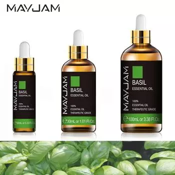 MAYJAM 10 мл/30 мл/100 мл Эфирное масло растения базилика для борьбы со старением лица, облегчения дисменореи, улучшения внимания, диффузор свежего воздуха, арома-масло Basil-10ml+dropper