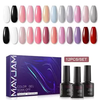 MAYJAM, 12 шт., набор гель-лаков для ногтей, 8 мл, синий, зеленый, фиолетовый, розовый, цвет кожи, УФ-гель-лак, стартовый набор, дизайн ногтей, маникюрный набор, подарки для красоты