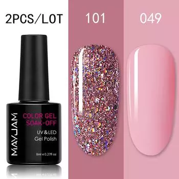 MAYJAM 2 шт./компл. УФ-гель для ногтей красочные блестки гель-лак для ногтей 8 мл гель-лак для ногтей блестящий светодиодный дизайн ногтей DIY женская мода красота ногтей