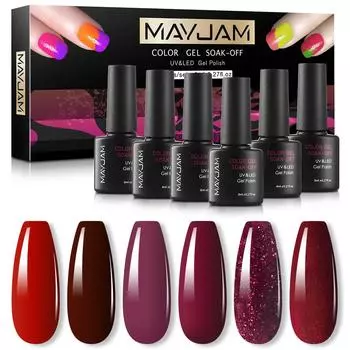 MAYJAM 6 шт. красная серия гель-лак для ногтей 8 мл замачиваемый УФ-гель-лак блестящий гель-лак для дизайна ногтей женский сексуальный новый уход за ногтями и лак для красоты подарок