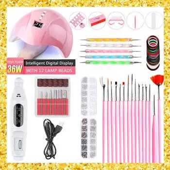 MAYJAM Набор инструментов для ногтей Nail Art 36W Сушилка для дизайна ногтей Световая точечная дрель Ручка для ногтей Щетка для ногтей USB-полировщик Маникюрный набор для ногтей Женская мода Уход за ногтями