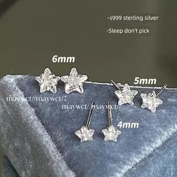 Maywct S999 Entire Sterling Silver Ear-Caring Star Ear Studs Sleep Exquisite and Small Otica Ear Ear Bone Pin 4mm white star S999 sterling silver pair