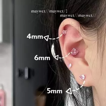 Maywct S999 Sterling Silver Ear-Caring Mini Pink Love Heart Stud Earrings Sleep Not Pick Delicate Small Anti-Allergy 4mm powder Heart S999 sterling silver pair
