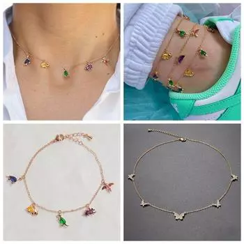 MC 925 стерлингового серебра браслет / браслеты на ногу / ожерелье / ключичная цепочка Ins ретро женские летние животные бабочки серебряные пляжные украшения