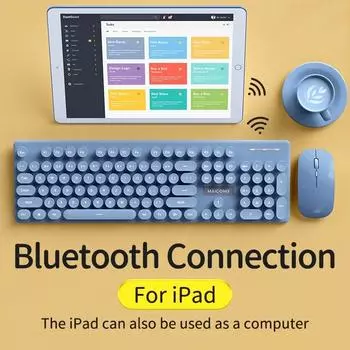 Mc Km600 Беспроводная клавиатура и мышь, комбинированная Bluetooth, полноразмерная 104-клавишная клавиатура и портативная беспроводная мышь для ПК с ОС Windows, Ipad синий