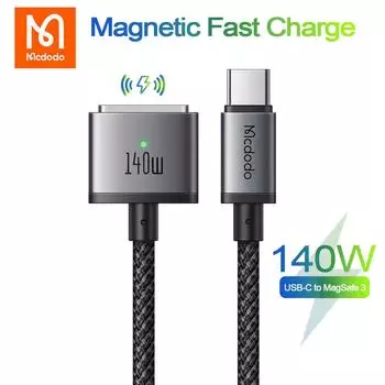 Mcdodo Магнитный кабель PD USB-C на Magsaf* 3, 140 Вт для Macbook Pro Air 13, 14, 16, M1, M2, светодиодные индикаторы, адаптер для шнура быстрого зарядного устройства, 2 м