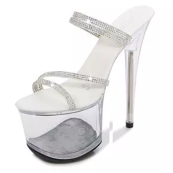 Mclubgirl, размеры 34–43, пикантные туфли на высоком каблуке 15 см, босоножки на платформе на тонком каблуке, прозрачные туфли с кристаллами, свадебные туфли LFD-190-18 34 белый