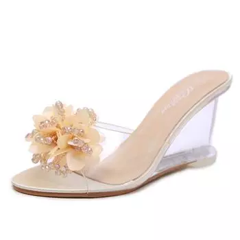 Mclubgirl/женские пикантные сандалии, сандалии на склоне, летние прозрачные туфли на высоком каблуке с кристаллами и стразами на наклонном каблуке, LFD 41 серебряный