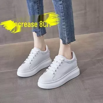 McQueen 8cm Height-Enhancing Women s White Platform Sneakers - Genuine Leather, Spring & Autumn 2022 Collection 37