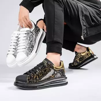 McQueen white shoes men s Korean version of versatile trend sports and leisure shoes thick-soled heightening board shoes autumn leather tide shoes 38