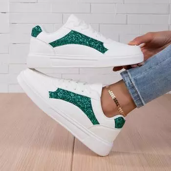 MCTIN Белая обувь, женская спортивная обувь из искусственной кожи, черные кроссовки на плоской подошве с блестками, большие размеры 35-42 40 чёрный