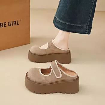 MCTIN Мюли Тапочки Женская обувь Хаки Повседневные тапочки Платформа Закрытый носок Шлепанцы Мокасины Удобные 35 хаки