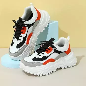 MCTIN/парная спортивная обувь для женщин, дышащая повседневная обувь на толстой подошве, мужские кроссовки на нескользящей платформе 35 оранжевый/чёрный