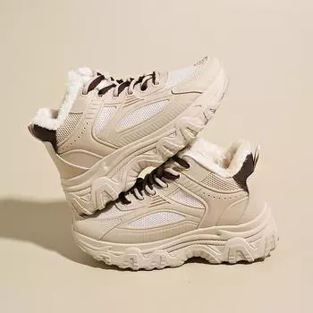 MCTIN Ретро женская обувь зимняя плюшевая теплая увеличивающая повседневная обувь женские кроссовки 36 белый