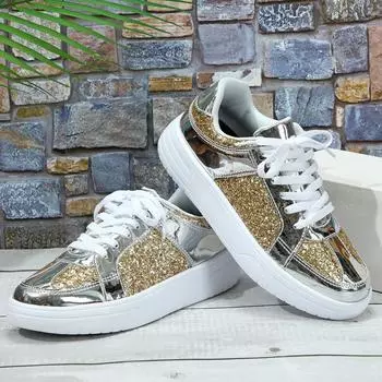 MCTIN женская повседневная обувь, блестящие дышащие кроссовки на платформе, парные нескользящие туфли для скейтбординга 35 золотой/серебряный