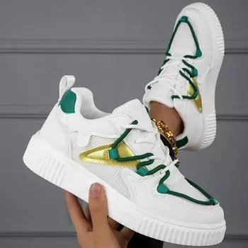 MCTIN/Женская повседневная обувь, зеленые кроссовки на платформе с кружевом и сетчатым декором, парные дышащие спортивные туфли на толстой подошве 36 чёрный