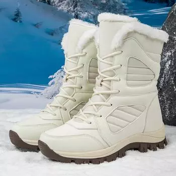 MCTIN женские белые зимние сапоги зимние плюшевые черные теплые сапоги до середины голени женские туфли из хлопка без застежек большие размеры 35-42 36 чёрный