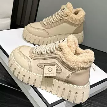 MCTIN женские ботинки зимние на толстой подошве флисовые теплые туфли модные и удобные повседневные кроссовки 35 хаки