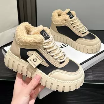 MCTIN женские ботинки зимние на толстой подошве флисовые теплые туфли модные и удобные повседневные кроссовки 35 хаки