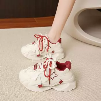 MCTIN Женские кроссовки. Стильные и удобные кроссовки на толстой мягкой подошве. Женская обувь для ходьбы на платформе. 35 красный