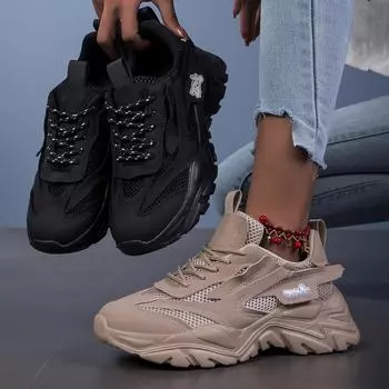 MCTIN/женские массивные кроссовки, повседневная обувь на платформе с сеткой, большие размеры, обувь для папы для пар 38 чёрный