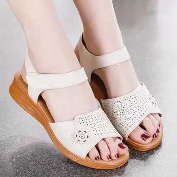 MCTIN Женские модные повседневные сандалии с цветочным принтом, обувь на танкетке, уличные тапочки 35 бежевый