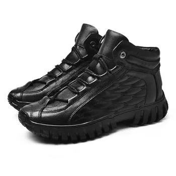 MCTIN Зимние треккинговые сноубутсы Теплый мех Босоножки Уличные кожаные ботильоны Мужские Женские Походные ботинки 38 чёрный