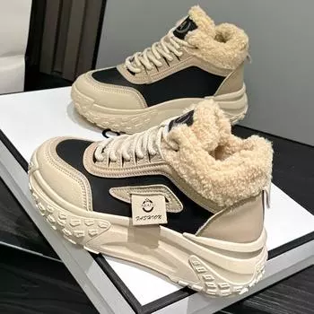 MCTIN Зимние утепленные кроссовки с флисовой подкладкой, мягкая подошва, сохраняющая тепло, женская хлопковая обувь 35 хаки