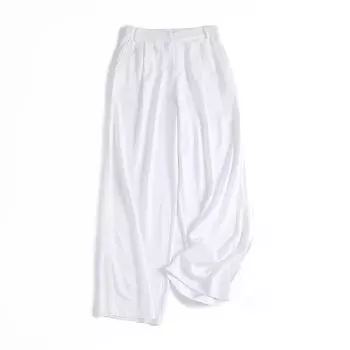 MD Women clothes Spring/Summer Casual Old Money Style Solid Elegant Linen Loose Wide Leg Trousers for Women 05030830251 White S